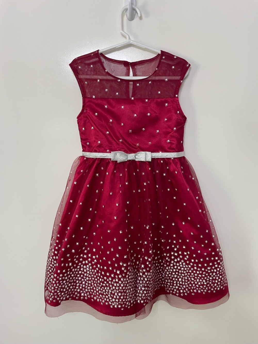 Princess Party Sleeveless Dress Girls 6 Silver Burgundy Fairy Holiday Christmas